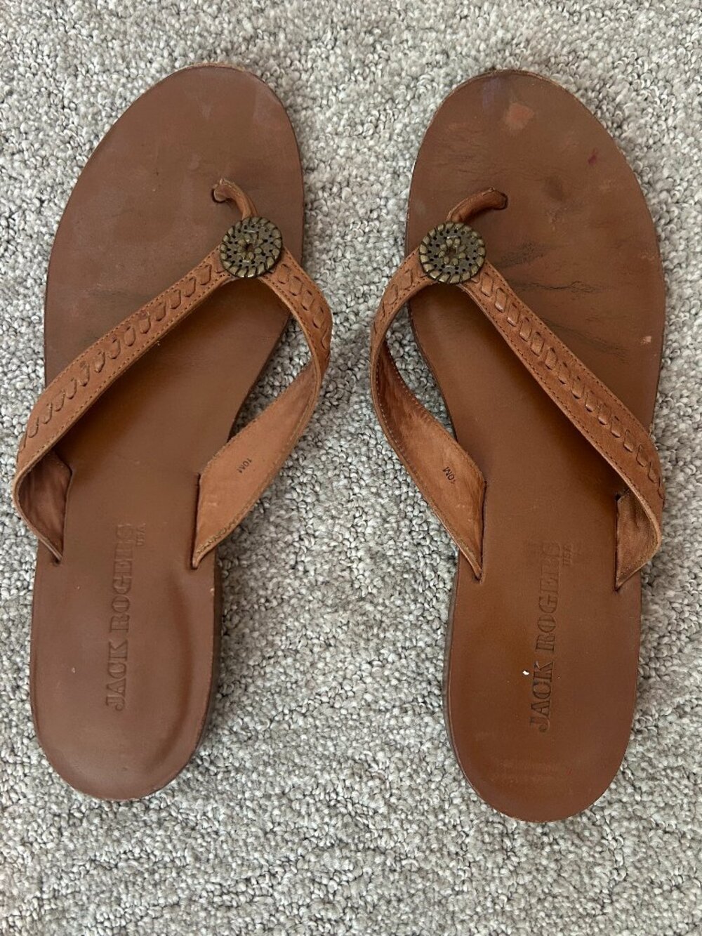 Jack Rogers Tan Flat Sandals, Size 10